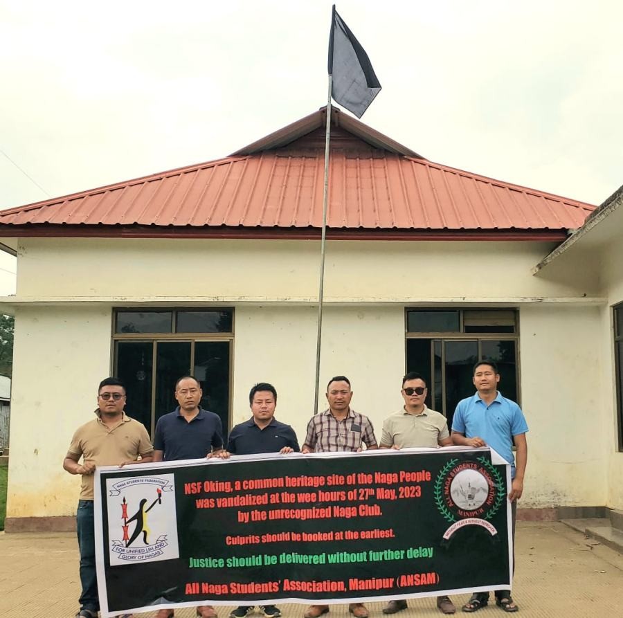 Black flags and banners put up by the NSF and its federating units to protest the demolition of its office.