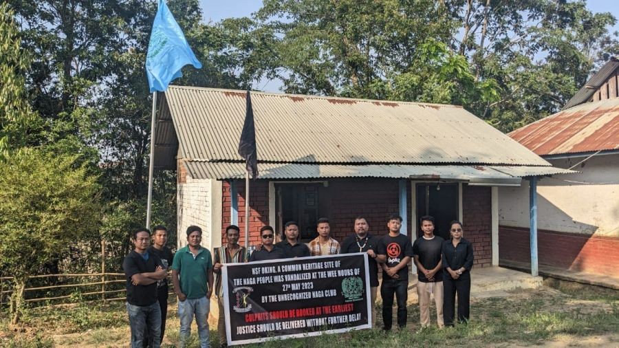 Black flags and banners put up by the NSF and its federating units to protest the demolition of its office.