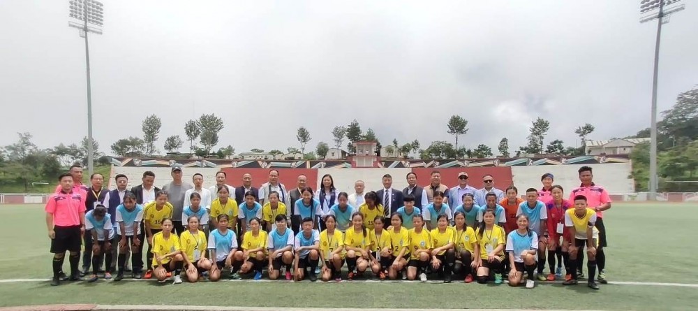 Players and officials on the first day of Nagaland Women Football League in Kohima on June 26. (Morung Photo)