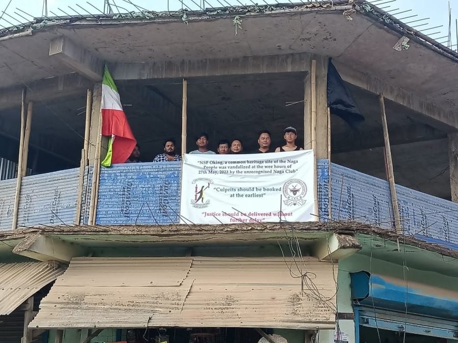 Black flags and banners put up by the NSF and its federating units to protest the demolition of its office.