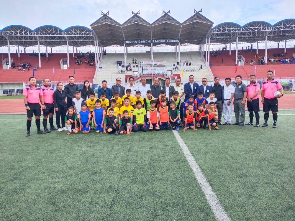 Dignitaries with players on the first day of Grassroot football tourney in Kohima on June 21. (Morung Photo)