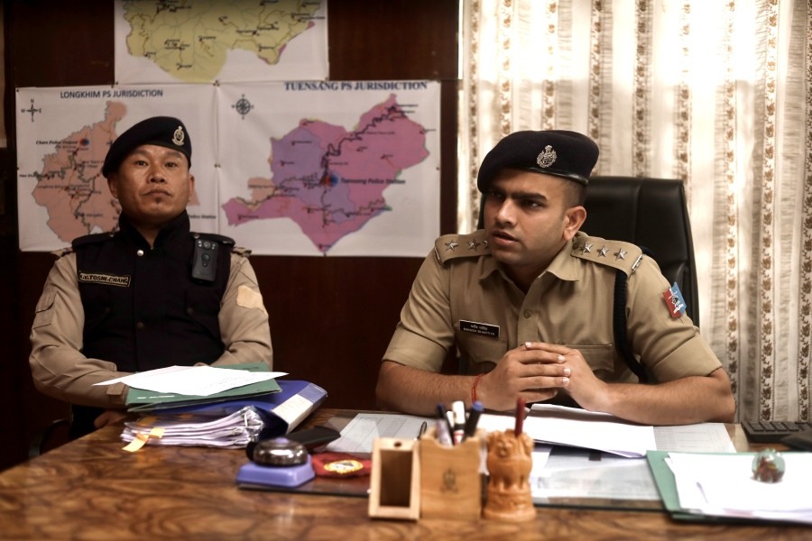 SPDO Tuensang SDPO Manish Bhartiya and UBSI I Yongkong Toshi Chang address a press conference in Tuensang on June 21. (Morung Photo)