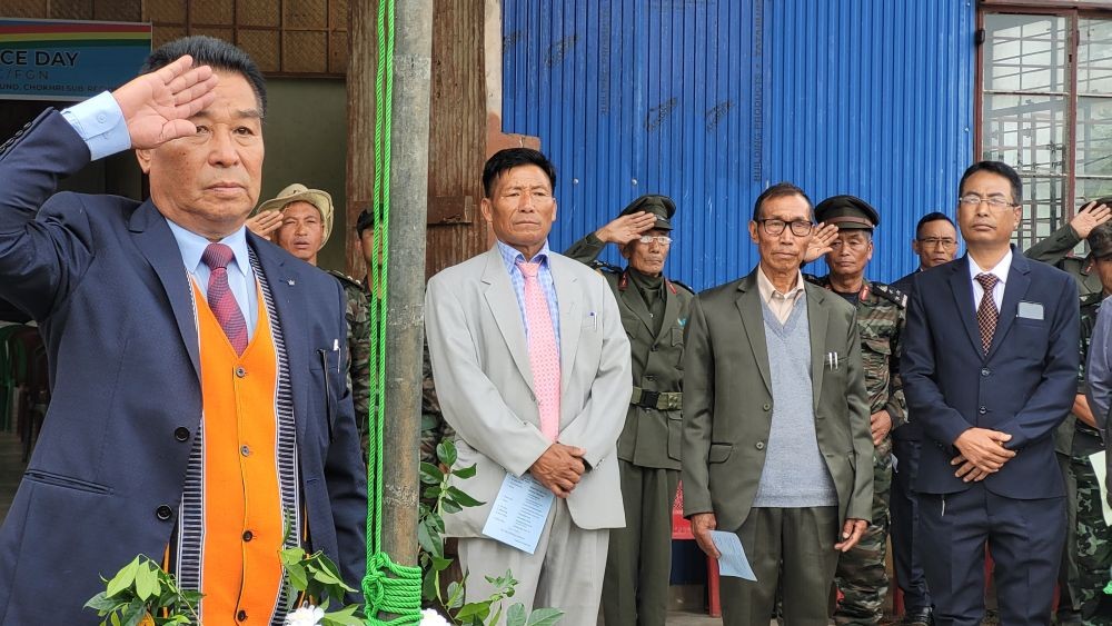 FGN Killo Kilonser Shevohii Keyho takes salute during 77th Nagaland Independence Day at Thipiizu on August 14. (Morung Photo)