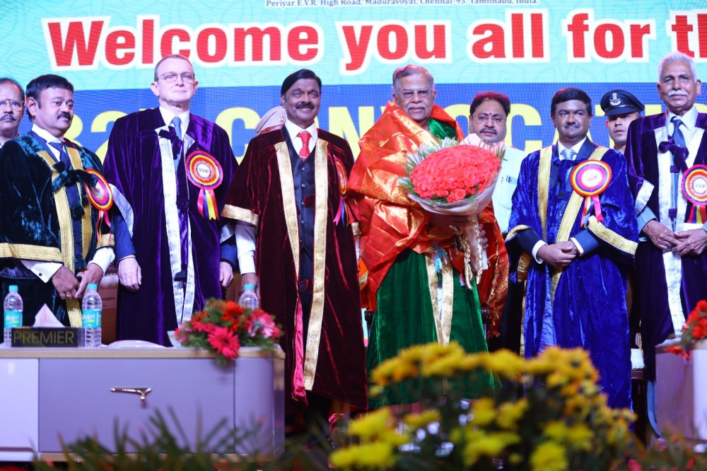 Nagaland Governor La Ganesan, founder & Chancellor Dr AC Shanmugam and others at the 32nd convocation of Dr MGR Educational and Research Institute in Chennai on August 18.