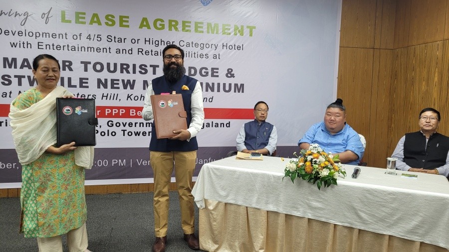 Director Nagaland Tourism, Keduosie-ü M Rio and Hotel Polo Towers Group CEO & Director, Deval Tibrewalla after signing of agreement in Kohima on September 13. (Morung Photo)