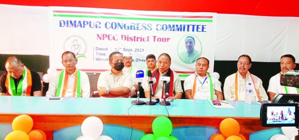 NPCC President, S Supongmeren Jamir at the press conference in the Congress Bhawan, Dimapur, on September 15. (Morung Photo)