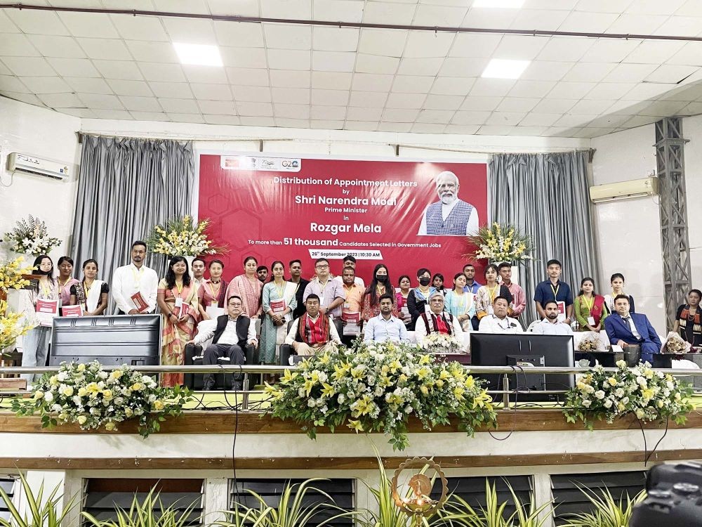 Union MoS for Petroleum & Natural Gas, Labour & Employment, Rameswar Teli handed away appointment letters in the Nagaland leg of the 9th Rozgar Mela, in Dimapur, hosted by the office of the Postmaster General, North East-II Region, Dimapur, on September 26. (Morung Photo)