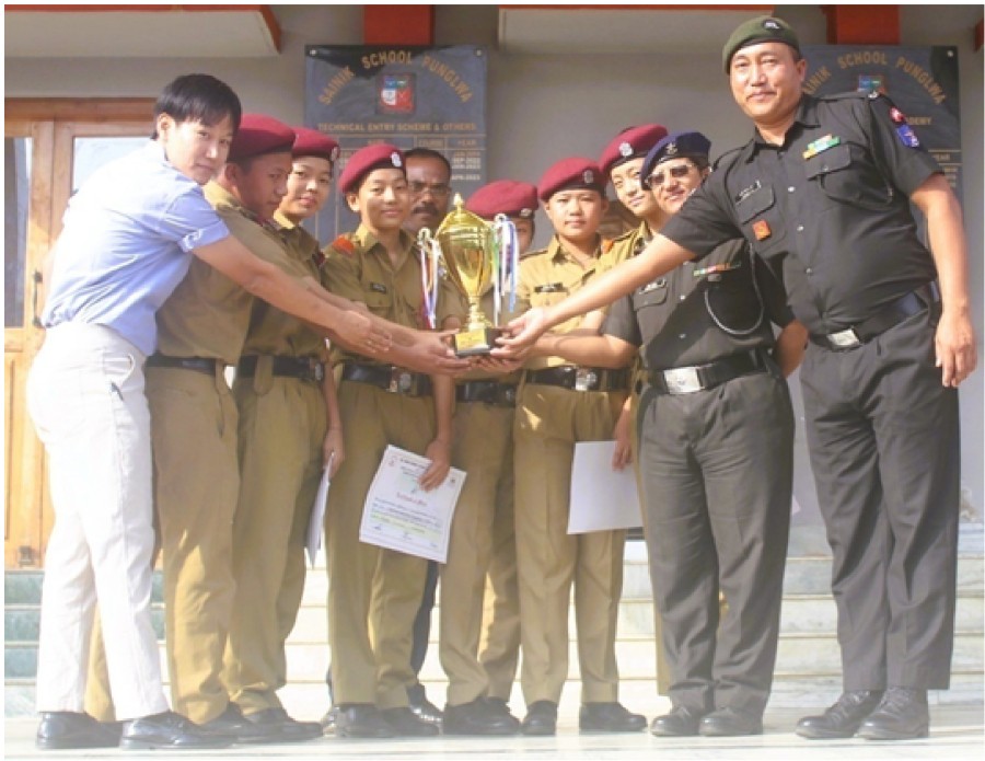 Cadets from Sainik School Punglwa bienf felicitated for their successful participation in the first All India Sainik School National Games held at Sainik School Kunjpura, Haryana, from October 11 to 17. (Photo Courtesy: SSP)