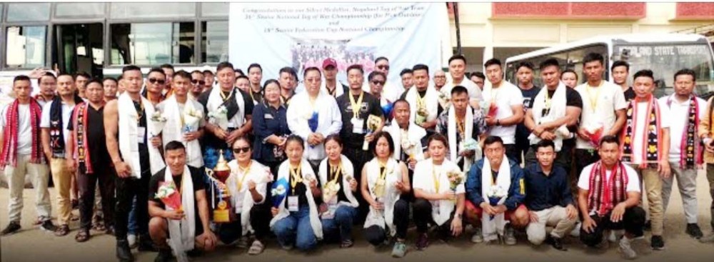 Nagaland Tug of War team with WCYO members upon their arrival at Dimapur on October 3.