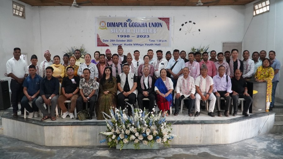 Members of Dimapur Gorkha Union (DGU) during the silver jubilee celebration at Kuda village youth hall on October 28.