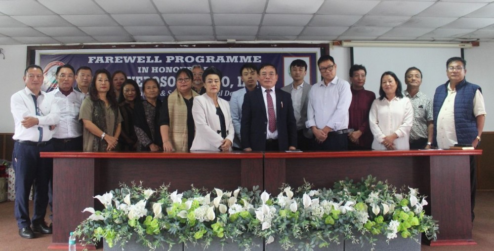 Neposo Theluo with officers of RD during farewell programme in Kohima on September 30.