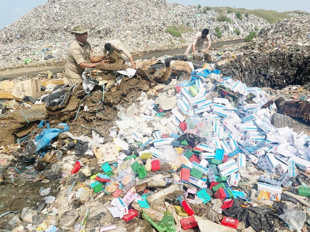 Dimapur Police destroys narcotic and drugs at DMC dumping ground on October 17. (Photo Courtesy: PRO, Dimapur Police)