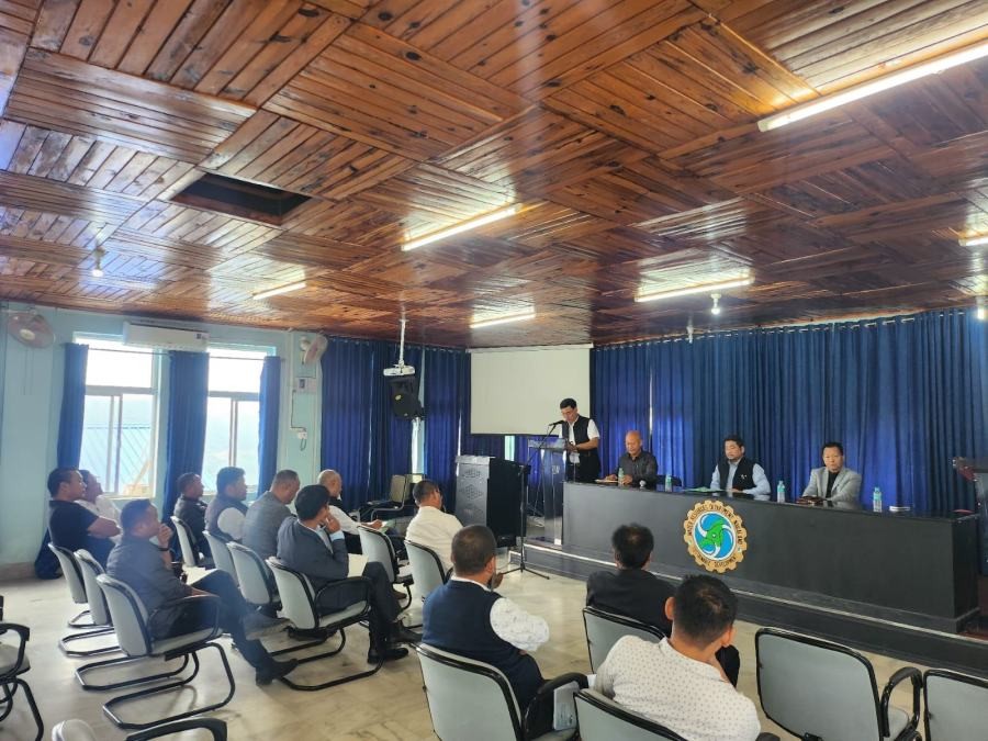Advisor Tongpang Ozukum addressing the departmental review meeting held at Chief Engineer's office Kohima on October 10.