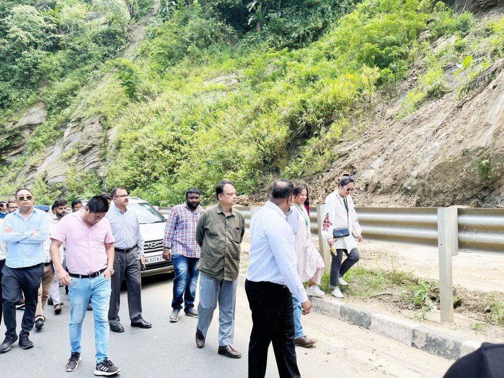 NHIDCL officials during the physical inspection of the Dimapur-Kohima four-lane road at Pakala Pahar stretch on September 30. (Morung Photo)