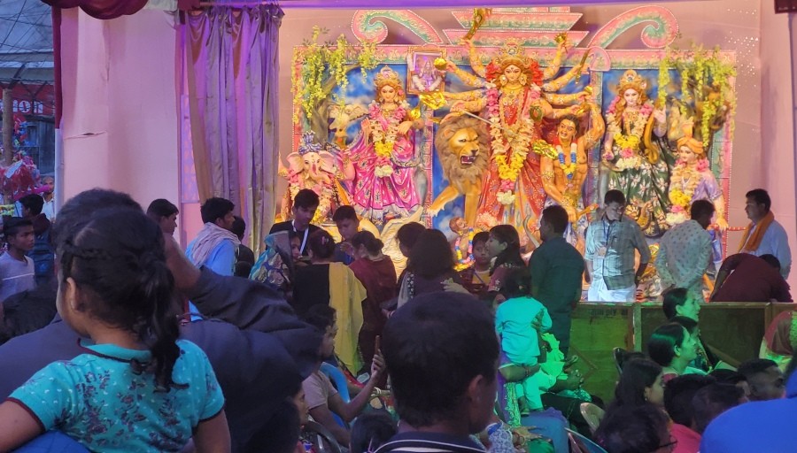 People visit a Puja mandal as part of Durga Puja celebrations near Head Post office Kohima on October 22. Durga Puja, a festival of victory of goodness over evil, is being celebrated with religious fervour and gaiety across India, and particularly in East India. In Nagaland, it is observed most prominently in the commercial capital Dimapur and state capital Kohima. On October 19, the Hindu Seva Samiti Dimapur (HSSD) also issued certain rules and guidelines to various Puja committees and appealed for observing the festival with wholesome religious Hindu spirit with good discipline and the decorum.