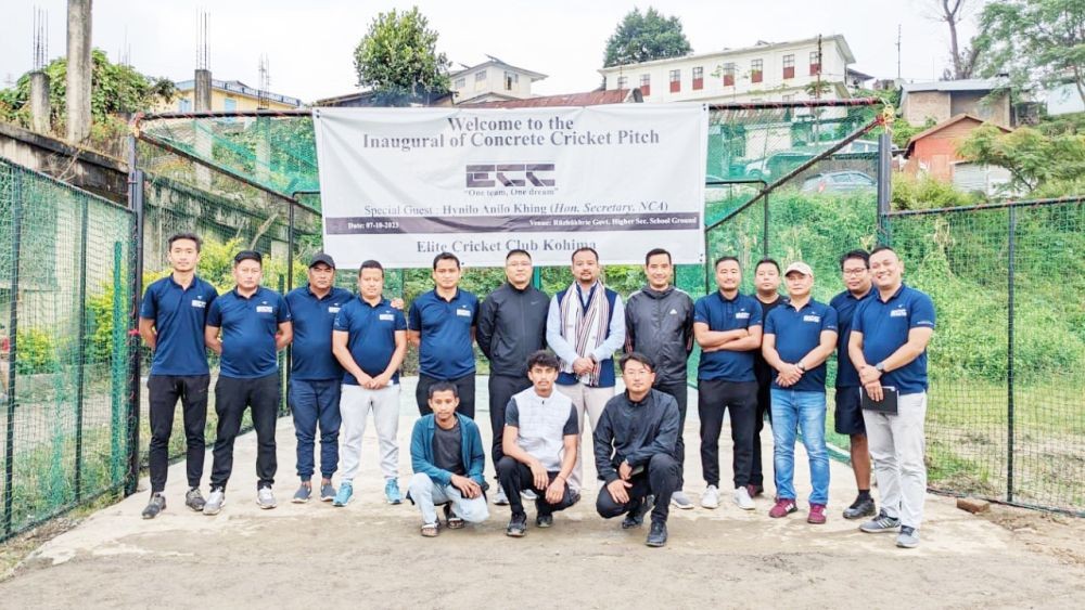Hynilo Anilo Khing with Elite Cricket Club during the inauguration of the concrete cricket pitch at Rüzhükhrie Government Higher Secondary School on Saturday in Kohima.