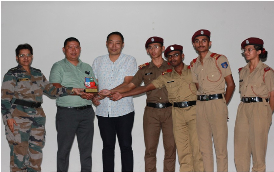 Resource person from National Institute of Electronics and Information Technology, Kohima (NIEIT) being felicitated at Sainik School Punglwa.