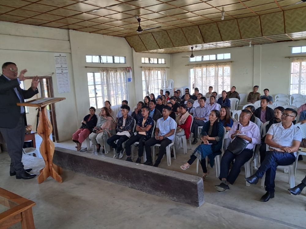 Dr P Ngully, Consultant - Psychiatrist and Chairman, Kohima Educational Society speaking at the sensitisation programme on substance abuse disorders and mental health at Chizami village on October 21.