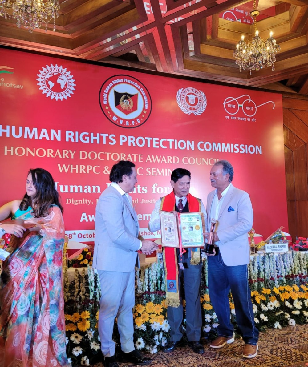 Dr Kedise Pucho awarded World Human Rights Protection Commission Honorary Doctorate & Lifetime National Membership in New Delhi on October 28 in New Delhi.