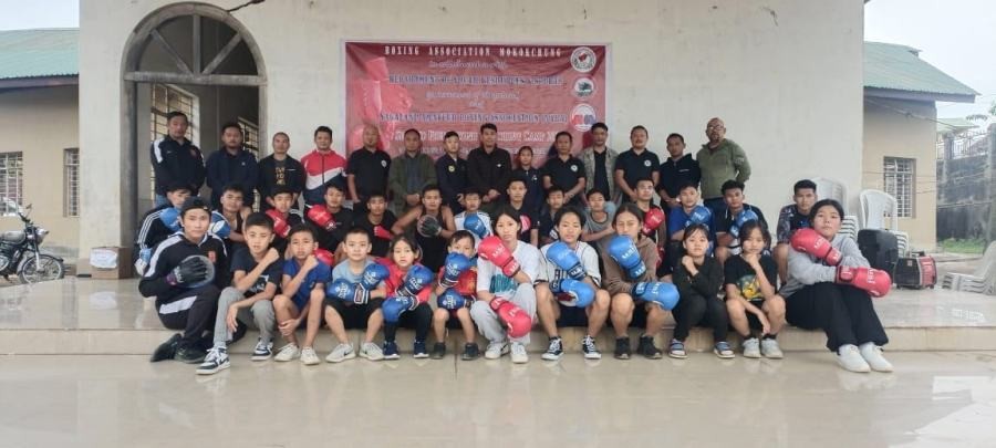 Coaches, Boxing Association Mokokchung officials and students pose for a group photo on the last day of the 2nd intensive free boxing coaching camp at P Shilu Ao Park, Imkongmeren Sports Complex on October 24. (Photo Courtesy: BAM)