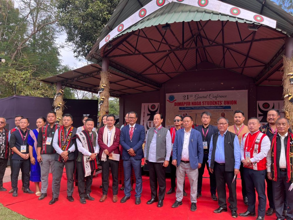 Nagaland Chief Minister Neiphiu Rio and others during the 21st general conference of the DNSU held at NEZCC Amphitheatre Dimapur on November 29. (Morung Photo)