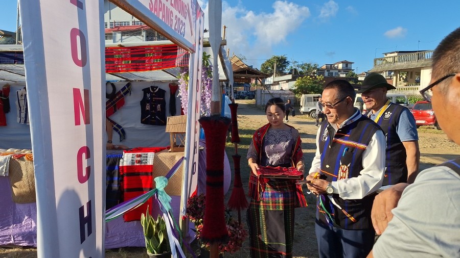 Lotha Hoho chairman Er Mhondamo Ovung launching the night carnival stalls on November 2.