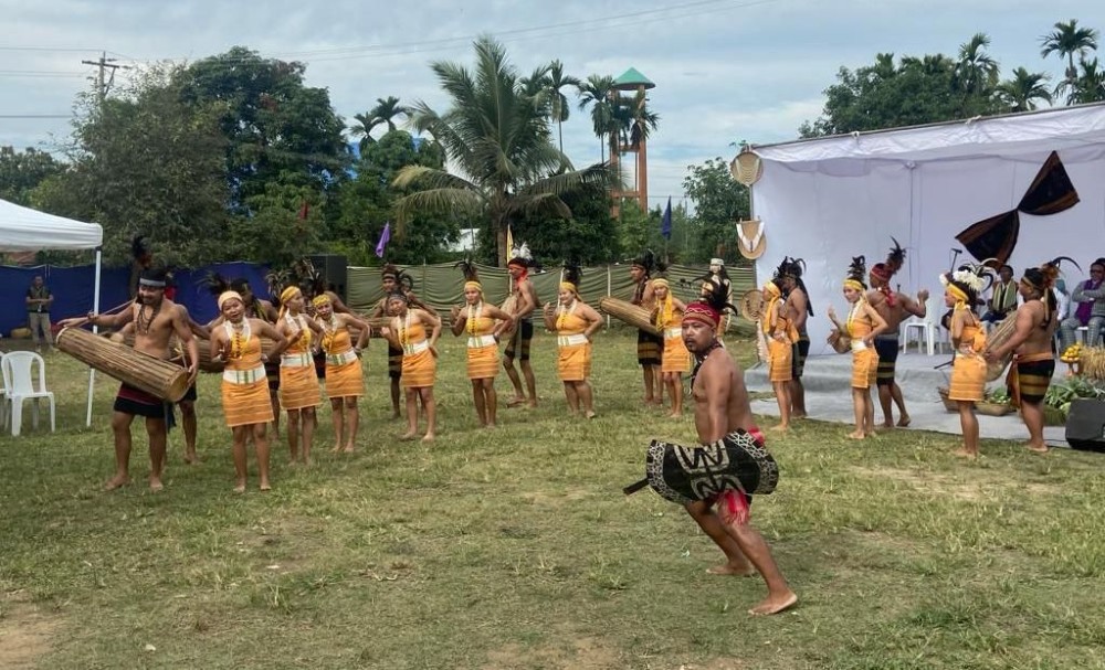 Garo Cultural Troupe of Dimapur performing the famous Wangala dance at the Wangala Mini Hornbill Tribal Festival 2023 on November 21 at Ekranipathar village, Dimapur. (Morung Photo)