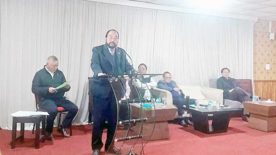 Deputy Chief Minister Y Patton speaking at the meeting held on November 21 to deliberate on the formation of an apex Naga tribal body of Nagaland at Hotel De Grand, Kohima. (Photo Courtesy: X/@YanthungoPatton)