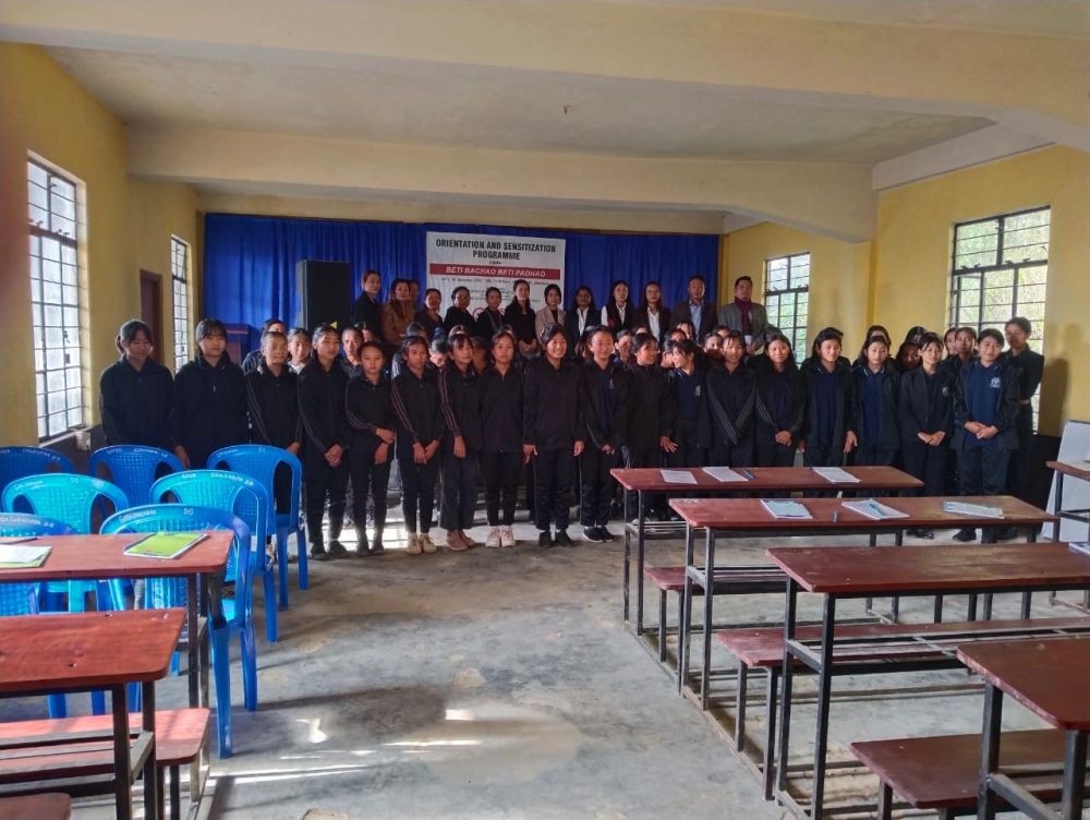 EAC Cheiphobozou, Ane Khieya, ADC Alemyapang Longchar, Dr Akatoli, Medical Officer, Cheiphobozou, Toli K Assumi, Centre Administrator, OSC, Kohima, Vidilhounuo Solo, Specialist Financial Literacy, DHEW and students of Government Higher Secondary School, Cheichama, Chiephobozou during orientation programme on BBBP on November 10.