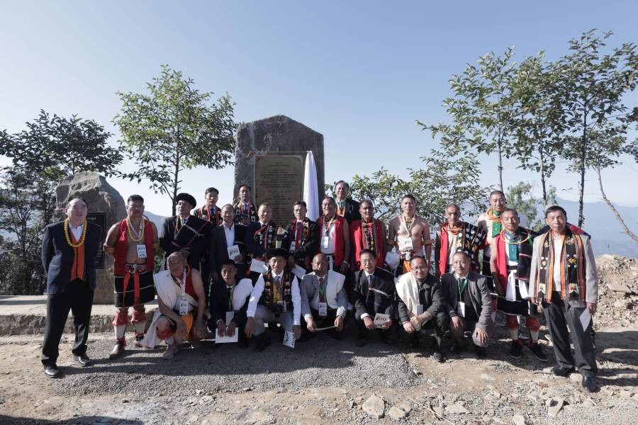 Host of dignitaries along with Kewekhape Therie, Kudecho Khamo and others during the centenary celebration at Phusachodu village on December 15.