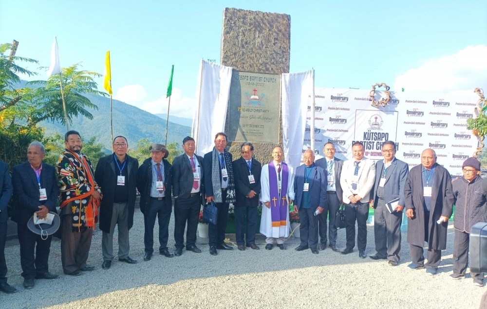 Rev Dr Chekrovei Cho-o and others during the dedication of 75th Anniversary Monolith on December 14.