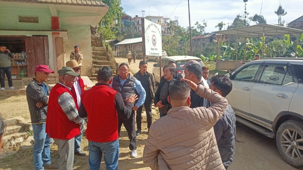 Nagaland Minister for PWD (R&B), G Kaito Aye and others during the visit to Suruhuto- Asukhomi CRF project on November 29.