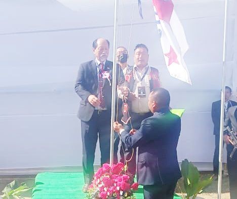 Nagaland Chief Minister Neiphiu Rio unfurling the USSC flag at Longkhim on December 16.