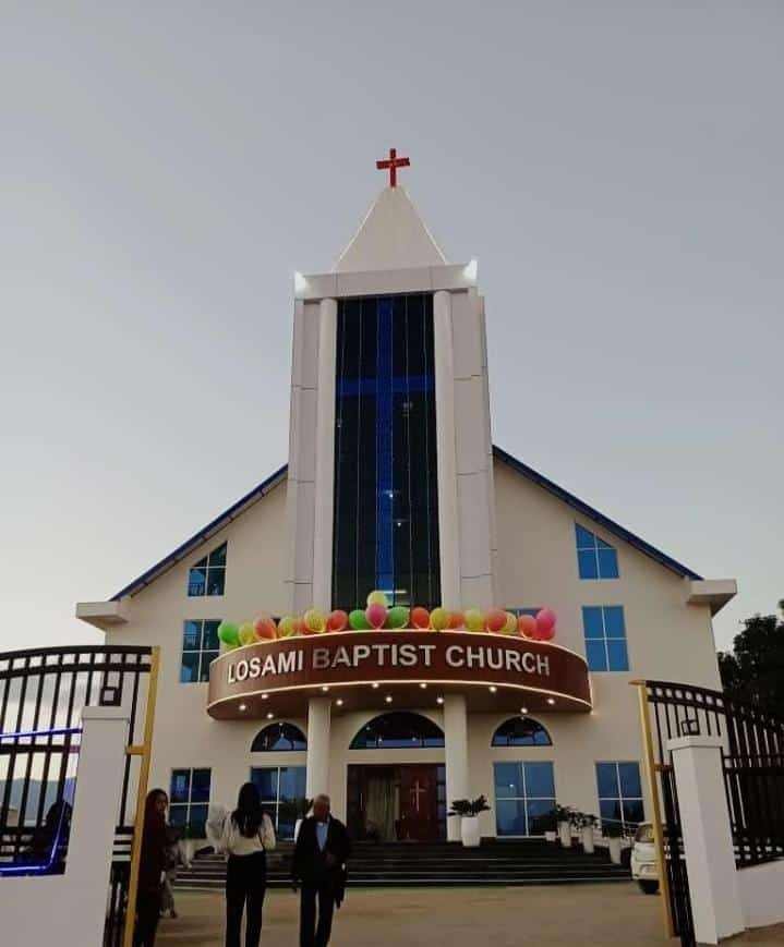 A view of the new church building of Losami Baptist Church.