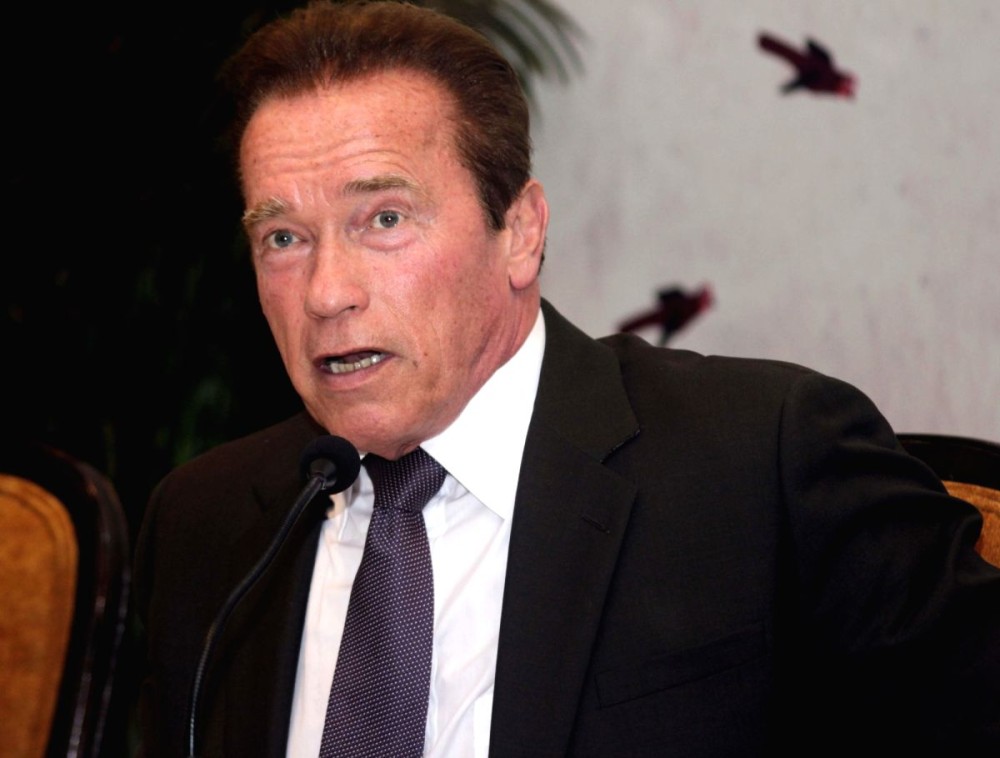 New Delhi: Former Governor of California Arnold Schwarzenegger at the Delhi Sustainable Development Summit in New Delhi on Feb. 5, 2015. (Photo: Sunil Majumdar/ IANS). Image Source: IANS News