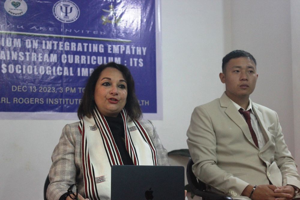 (L-R) Founder of Project Empathy, Vibha Lakhera & Kezhazholie Cornelius Mere, Chairman of CRIMH during the symposium on “Integrating Empathy Education into Mainstream Curriculum: Its Sociological Impact” organised in Kohima on December 13. (Morung Photo)