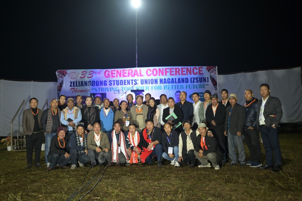 Officials and participants during the Zeliangrong Students’ Union Nagaland general conference at Jalukie B on December 14.