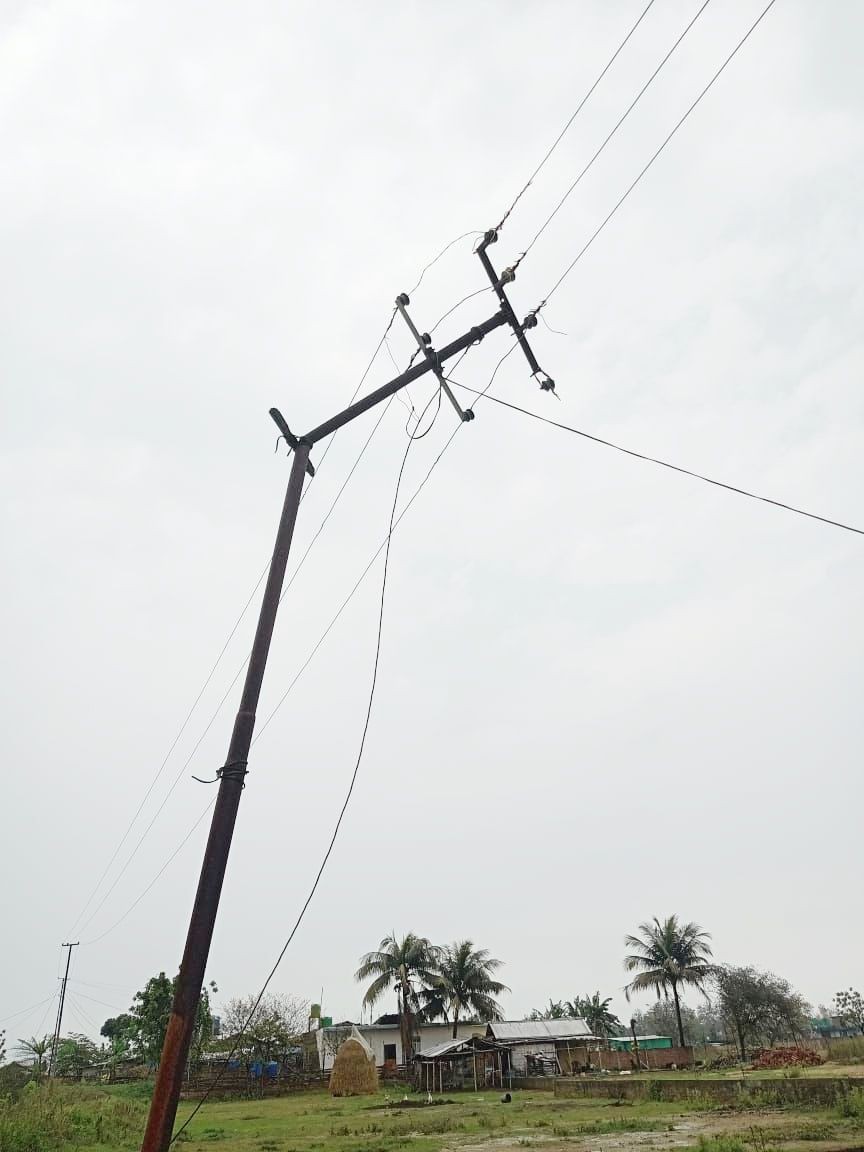 A damaged transmission line caused by strong winds in Dimapur. (Photo courtesy: DoPN)