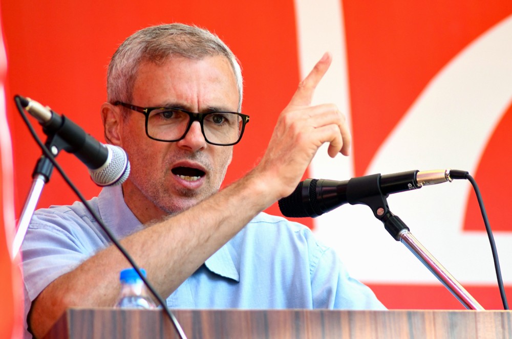 National Conference Vice President Omar Abdullah addresses party workers during an election campaign in support of Hasnain Masoodi, former Member of Parliament and candidate for the Pampore Assembly seat, ahead of the Jammu and Kashmir Assembly elections in Pampore on Monday, September 16, 2024. (Photo: IANS/Nisar Malik)