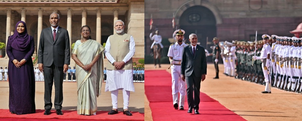 Maldives President Muizzu accorded ceremonial welcome at Rashtrapati Bhavan (Photo: MEA@X/IANS)