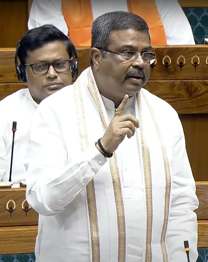 Union Education Minister Dharmendra Pradhan speaks in Lok Sabha during the Budget Session of Parliament in New Delhi on Monday, July 22, 2024. (Photo: IANS/Sansad TV)