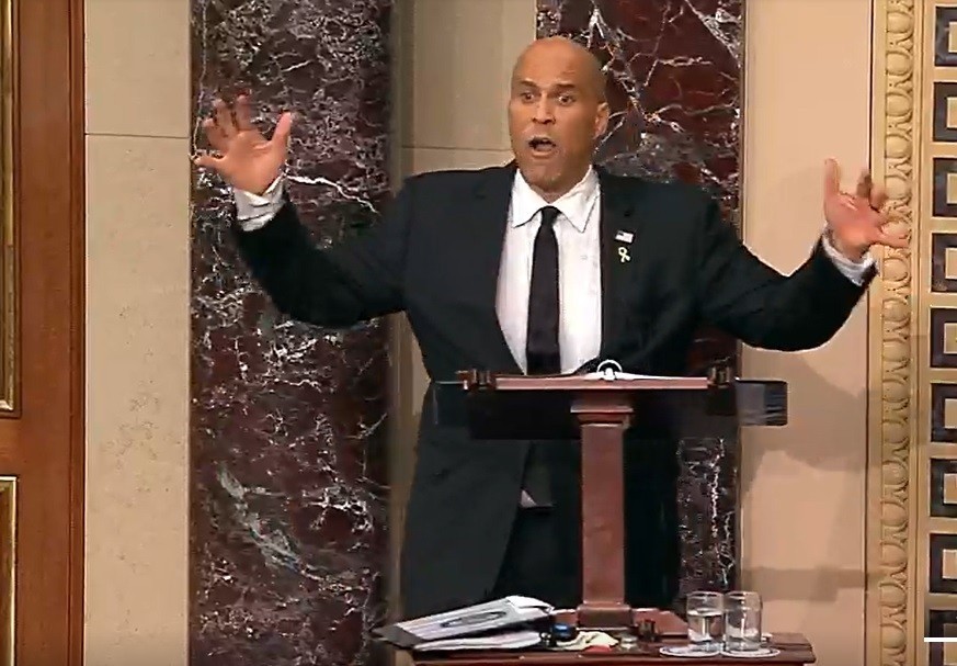 Democrat Senator Corey Booker speaks at the United States Senate, setting a record for the longest speech there on Tuesday, April 1, 2025. (Photo Source: US Senate)