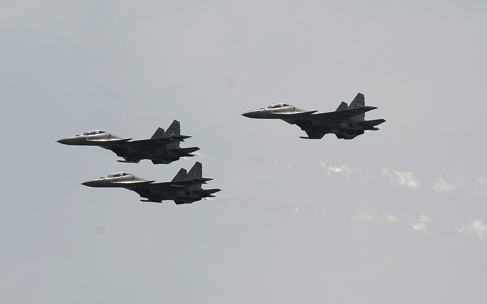 IAF aircraft perform during the rehearsal ahead of the 92nd Indian Air Force Day celebrations at Marina Beach in Chennai on Friday, October 04, 2024. (Photo: IANS/R. Parthibhan)