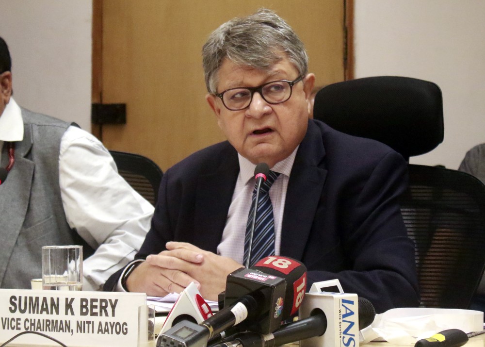 NITI Aayog Vice Chairman Suman K. Bery addresses during the release of a report on 'Designing a Policy for Medium Enterprises' at NITI Aayog in New Delhi on Monday, May 26, 2025. (Photo: IANS/Qamar Sibtain)