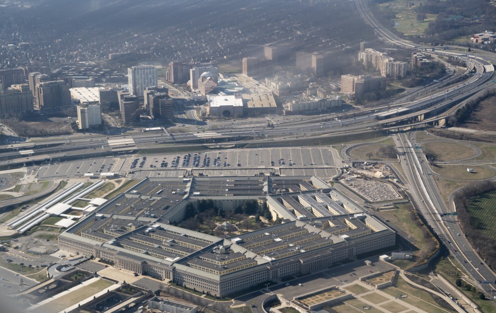 Photo taken on Feb. 9, 2020 shows the Pentagon seen from an airplane over Washington D.C., the United States. U.S. Defense Department confirmed on Thursday that one U.S. soldier had died in a non-combat incident in Afghanistan. (Xinhua/Liu Jie/IANS File Photo)