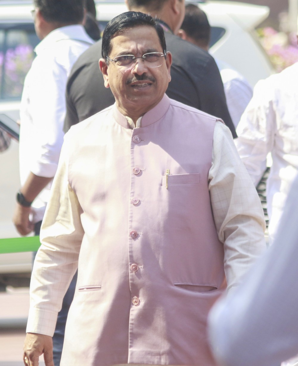 Union Minister Pralhad Joshi \at Parliament House during the budget session of the Eighteenth Lok Sabha in New Delhi on Monday, March 17, 2025. (Photo: IANS/Qamar Sibtain)