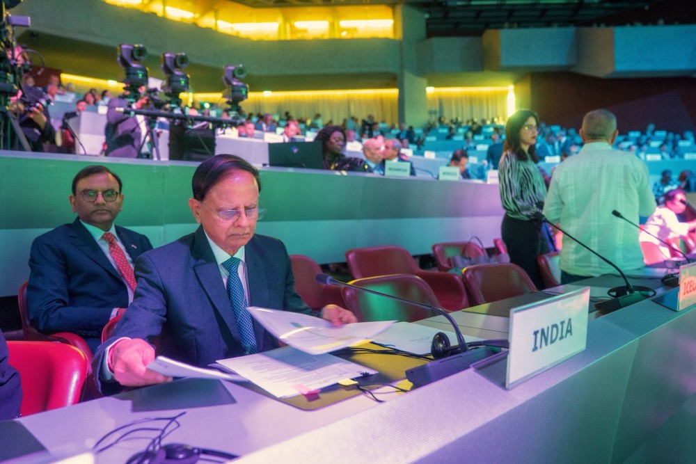 Dr. P K Mishra, Principal Secretary to PM at the 8th Global Platform for Disaster Risk Reduction in Geneva (Photo: @IndiaUNGeneva/X)