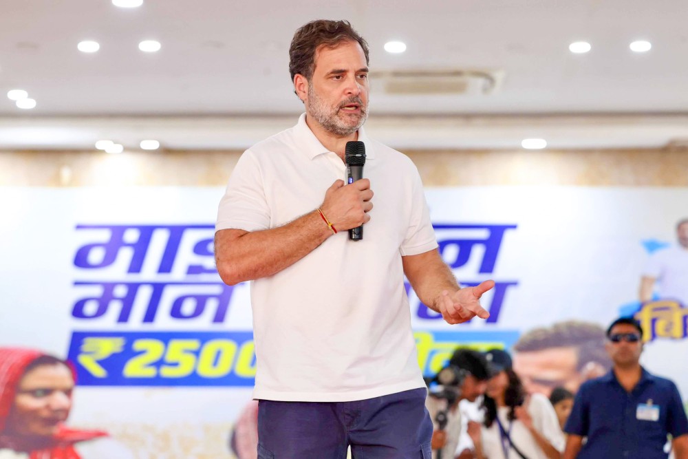 Leader of the Opposition in Lok Sabha and Congress MP Rahul Gandhi interacts with women from various communities during the 'Mahila Samvad' programme, in Gaya, Bihar on Friday, June 6, 2025. (Photo: IANS)