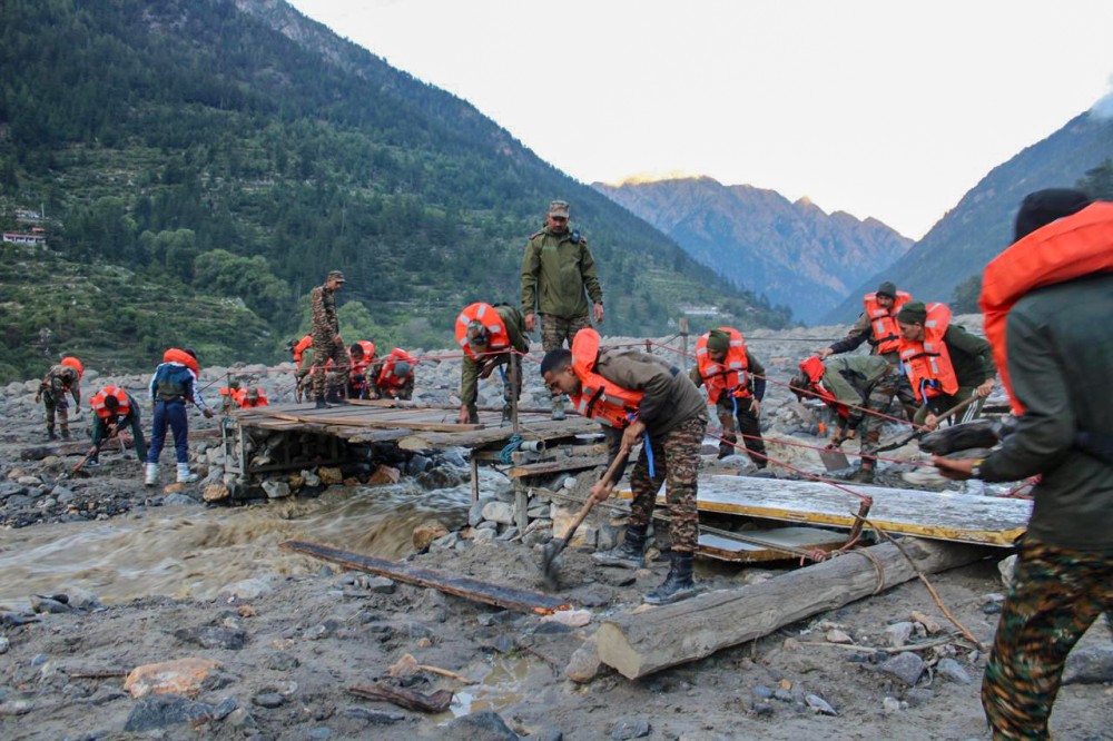 Rescue and relief operations by the Indian Army, ITBP, NDRF, and SDRF continue in Dharali and Harsil following the landslide triggered by a cloudburst in Uttarkashi on Saturday, Aug 09, 2025. (Photo: IANS/Indian Army)