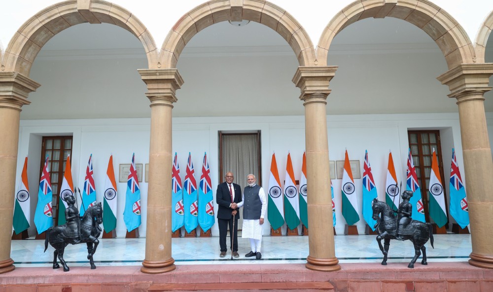 PM Narendra Modi and the Prime Minister of Fiji, Sitiveni Ligamamada Rabuka at the Hyderabad House, in New Delhi on August 25, 2025 (Image courtesy: PIB)